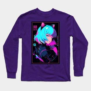 Anime Cat Girl | Quality Anime Design | Chibi Cat Girl Miaw | Manga Anime Art Long Sleeve T-Shirt